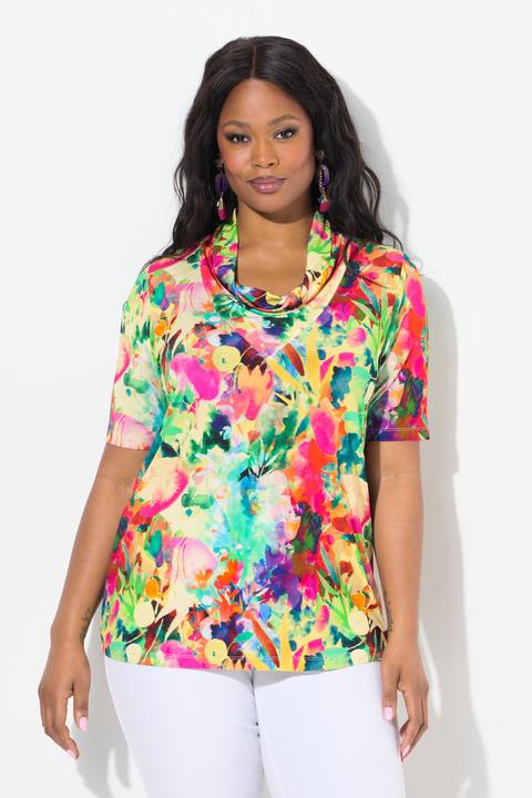 Produktbild Ulla Popken Slinkyshirt, floraler Druck, Wasserfallausschnitt, Halbarm (58)