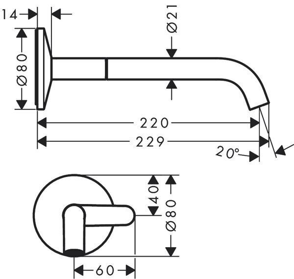 Produktbild Axor One Waschtischmischer für Wandmontage, Unterputz, Ausladung 220mm, 48112