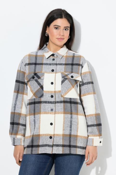 Image du produit Ulla Popken Surchemise à carreaux oversize, manches longues et col chemise (50, 52)