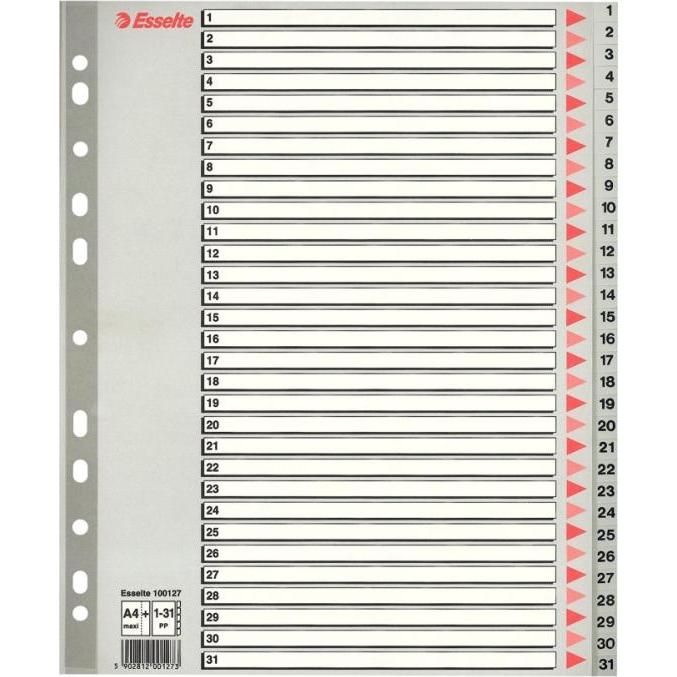 Esselte, Ordner Zubehör, register PP A4 maxi 1-31 grå