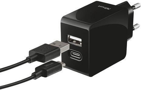 Productafbeelding Trust Snelle dubbele wandoplader USB-C+USB