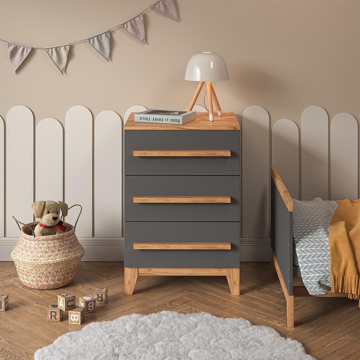 Image du produit VitaliSpa Kommode Malia, Grau/Artisan/Artisan, 60 x 88 cm mit 3 Schubladen (60 x 53.40 x 88 cm)