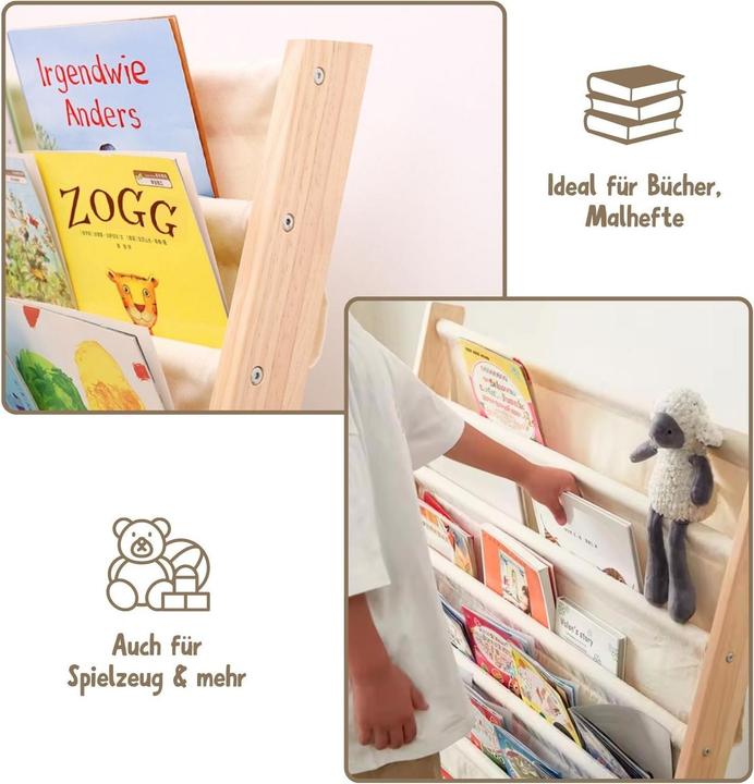 Actual product image Hermex Holzregal mit Baumwolltuch Kinderregal Bücherregal Kinderbuchregal