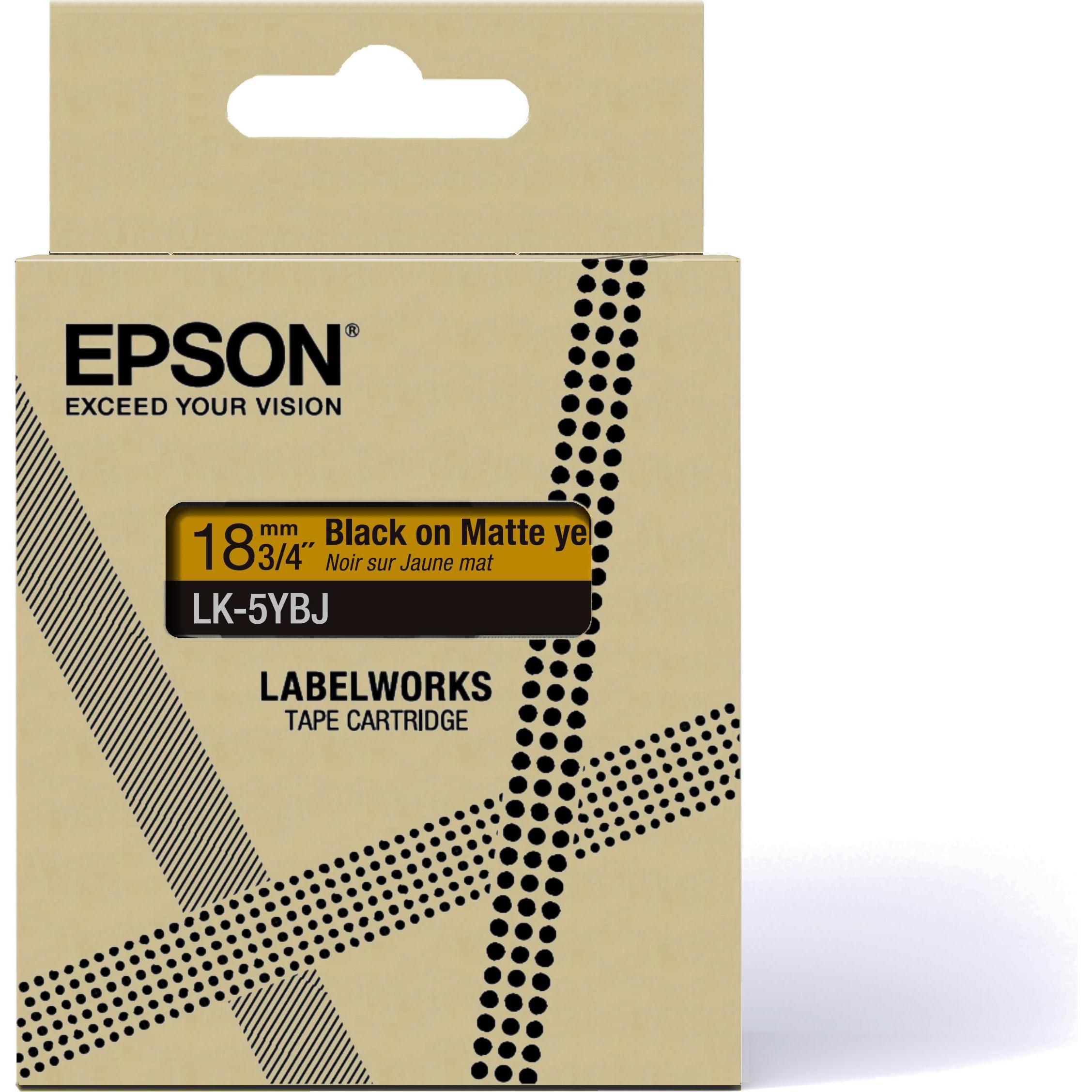Thumbnail - Epson, Beschriftungsband, Matte Yellow/Black 18mm LK-5YBJ (1.80 cm, Gelb)