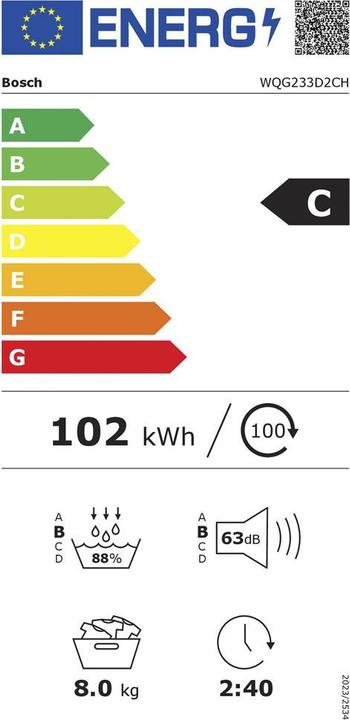 Energie-Label Bosch Hausgeräte Serie 6 WQG233D2CH (8 kg, Rechts)