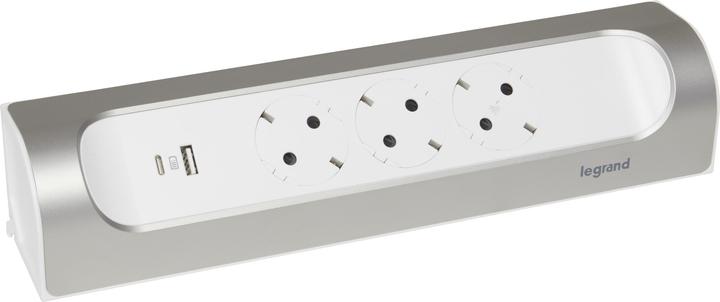 Image du produit Legrand Multiprise d'angle 3x prise, USB-A, USB-C, sans câble Ultra blanc/aluminium 694504 (3 x)