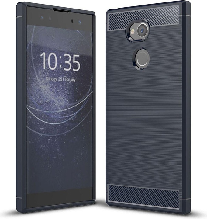 König Design Hülle Handy Schutz für Sony Xperia XA2 Ultra Case Cover Bumper Carbon Optik Blau (Sony Xperia XA2 Ultra)