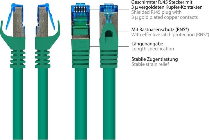 Produktbild Varia SO-31436 - Patchkabel Cat.6a, S/FTP, 1,5m, grün (PiMF, S/FTP, CAT6a, 1.50 m)
