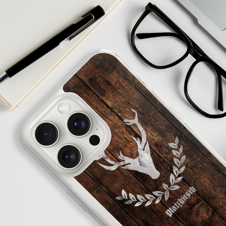 Produktbild DeinDesign Silikon Hülle für Apple iPhone 15 Pro Max Handyhülle Case Smartphone Schutzhülle Hirsch Holz (Apple iPhone 15 Pro Max)