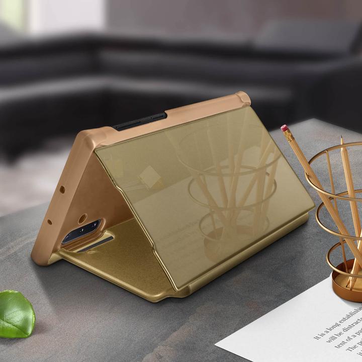 Produktbild Avizar Samsung Galaxy Note 10 Flip Cover mit Spiegeleffekt & Standfunktion – Gold (Samsung Galaxy Note 10)
