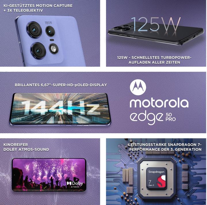 Immagine prodotto Motorola Edge 50 Pro (512 GB, Lavanda di lusso, 6.65", SIM + eSIM, 50 Mpx, 5G)