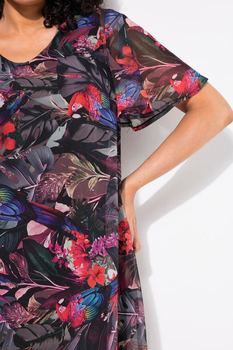 Produktbild Ulla Popken Kleid, Papageien, A-Linie, V-Ausschnitt, Glocken-Halbarm (46, 48)