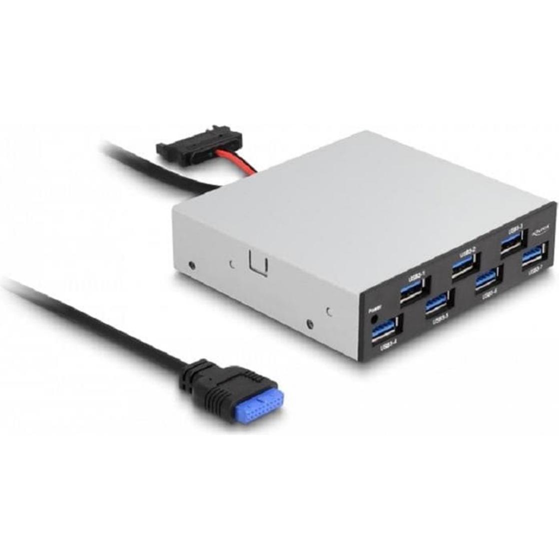 Delock 8,89cm 3,5Zoll USB 5 Gbps Front Panel 7 x USB Typ-A (USB-A, 7 Ports), Dockingstation + USB Hub, Schwarz, Grau