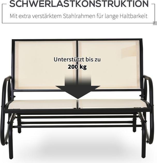 Produktbild Swisshandel24 Schaukelstuhl 2-Sitzer Gartenbank Gartenschaukel Sitzbank Parkbank Metall Schwarz+Beige 120x70x85cm