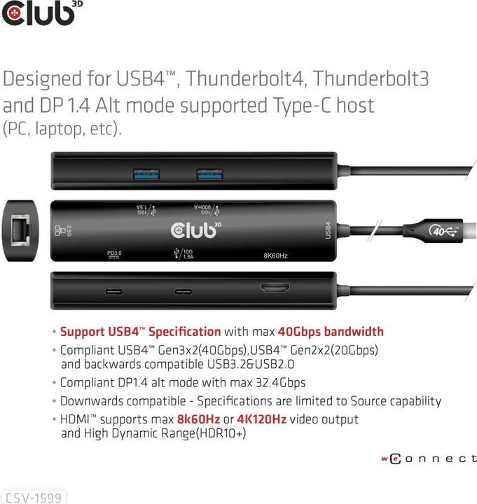 Image du produit Club 3D CSV-1599 (USB-C, 1 Ports)
