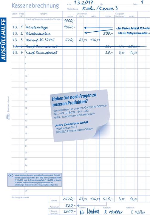 Produktbild Avery RecyclingÂ Kassenabrechnung (50x)