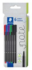 Actual product image Staedtler Fineliner triplus rPP, 6 Stück (Black, Blue, Green, Red, Violet, 6x)