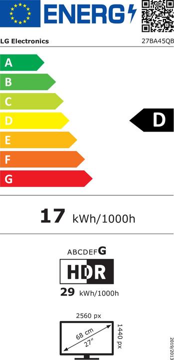 Energy Label LG Dis 27 27BA45QB-B Business QHD IPS Black (2560 x 1440 pixels, 27")