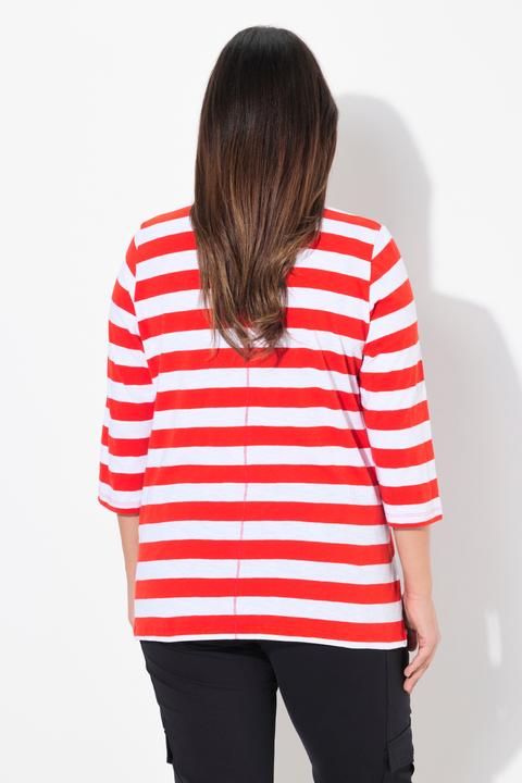 Produktbild Ulla Popken Shirt, Ringel, verzierte Peperoni, Classic, V-Ausschnitt, 3/4-Arm (56)