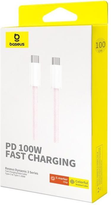 Image du produit Baseus USB-C vers USB-C Dynamic 3 Series, 100W, 5A, 1m, Rose (1 m, 100 W)
