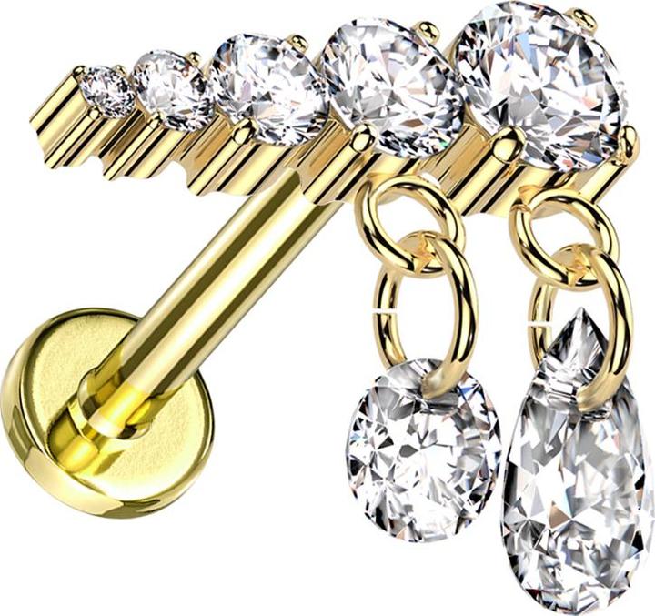Image du produit Hollywood Body Jewelry Micro Labret filet femelle doré cinq cristaux argenté pendentif deux chaînes cristaux argenté link (sans laiton, Titane)