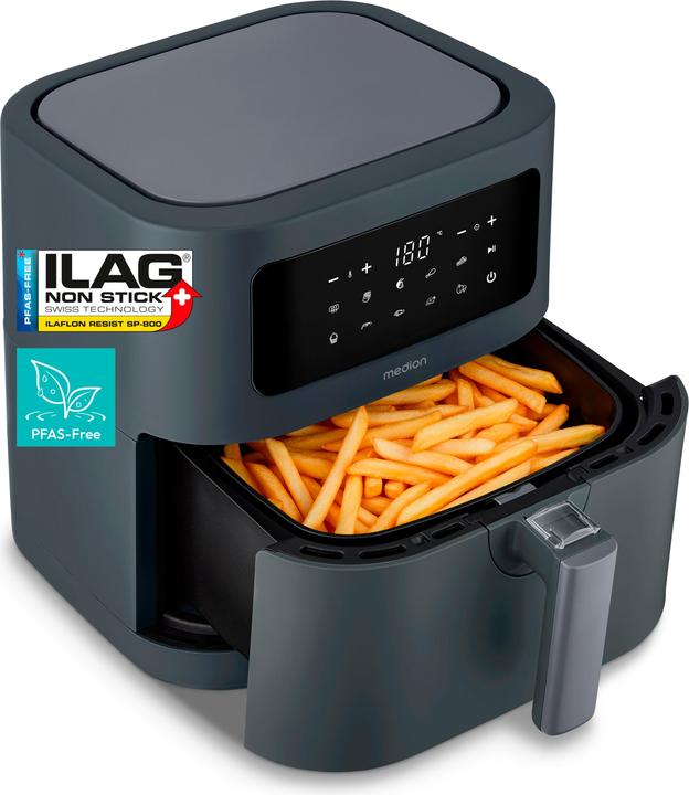 Actual product image Medion E40 XL Heissluftfritteuse (5,2 Liter, Airfryer, 2.150 Watt, 9 Automatikprogramme, Backfunktion