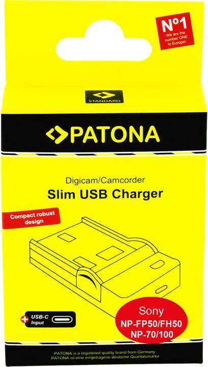 Immagine prodotto Patona Caricatore USB sottile con ingresso USB-C per Sony NP-FP50 NP-FH50 NP-FH70 NP-FH100 DCR-DVD92/E (Caricabatterie per fotocamere)