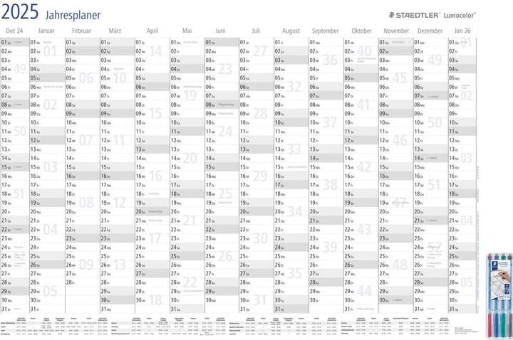 Productafbeelding Staedtler Calendrier d'affiches 2025 + stylos à feutres (84 x 60 cm, Duits)
