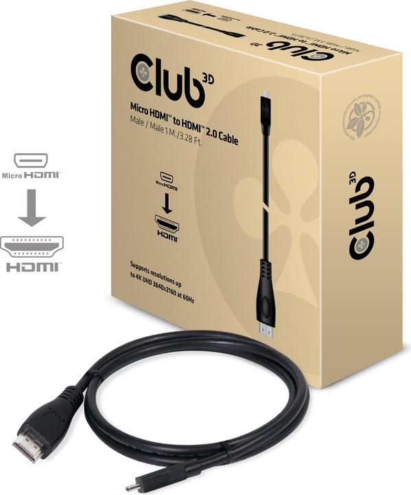 Produktbild Club 3D micro HDMI (Typ D) — HDMI (Typ A) (1 m, HDMI, 2.0)