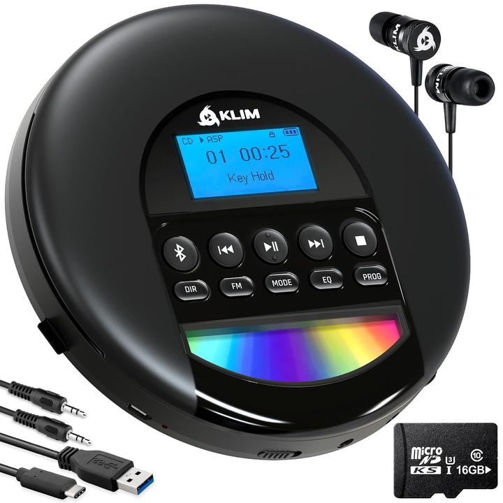 Fourze Tragbarer Bluetooth-CD-Player mit Akku und Radio FM (16 GB)