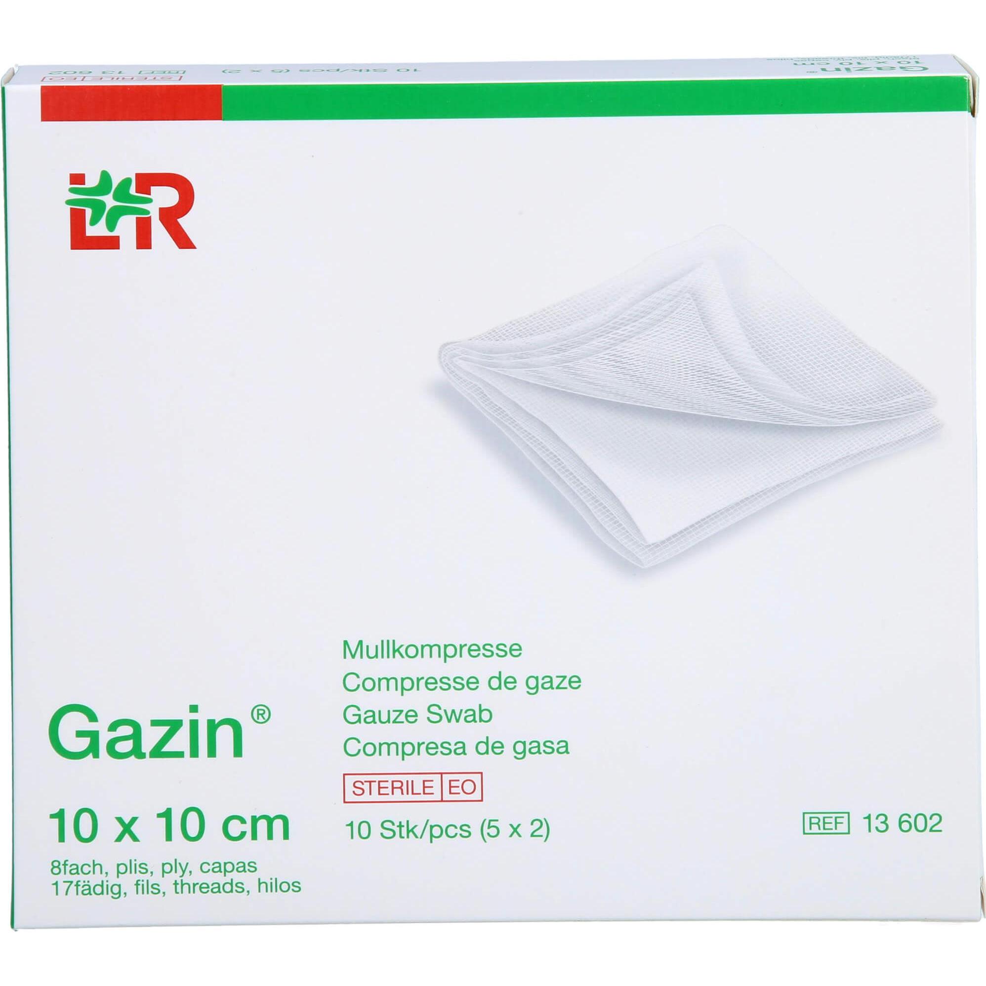 Gazin, Verbandsmaterial, Mullkompressen 10x10cm 8-fach 17fädig
