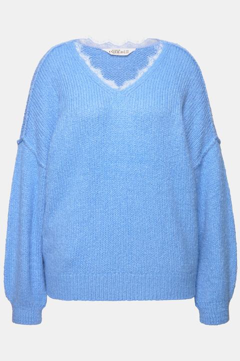 Produktbild Studio Untold Pullover, V-Ausschnitt mit Spitze, weiter Langarm (60)