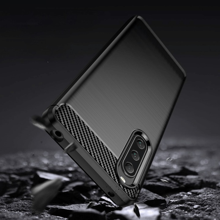 Produktbild Cover-Discount Sony Xperia 10 V - Metall Carbon Look Hülle schwarz (Sony Xperia 10 V)