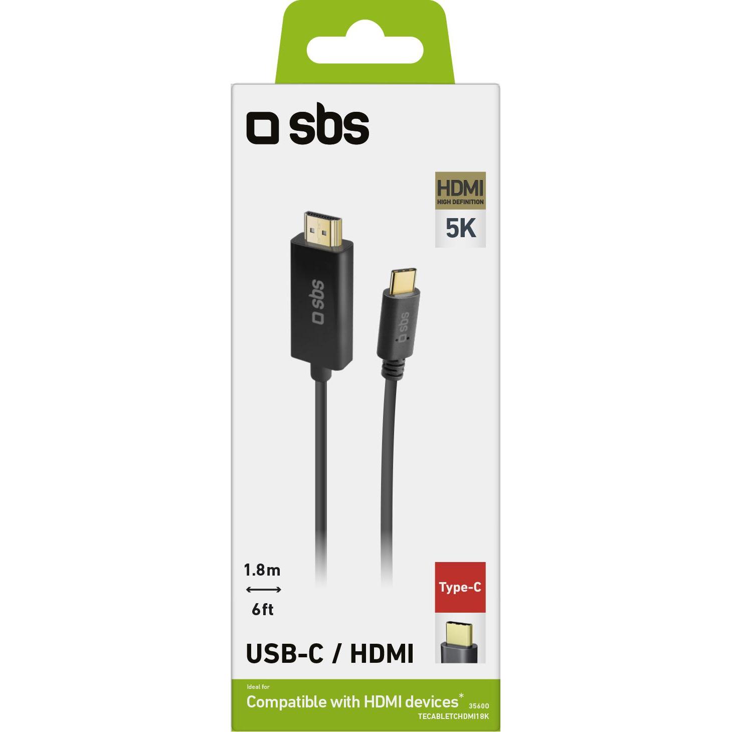Thumbnail - SBS HDMI – USB C (1.80 m, HDMI), Video Kabel