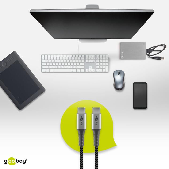 Actual product image Goobay USB-C cable, textile, metal plug, extra robust (0.50 m, USB 2.0, 50 W)