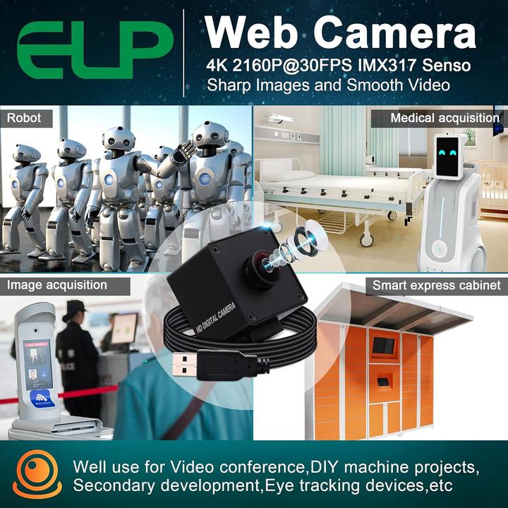 Produktbild ELP 4K Ultra HD Weitwinkel-Webcam mit 170° Objektiv