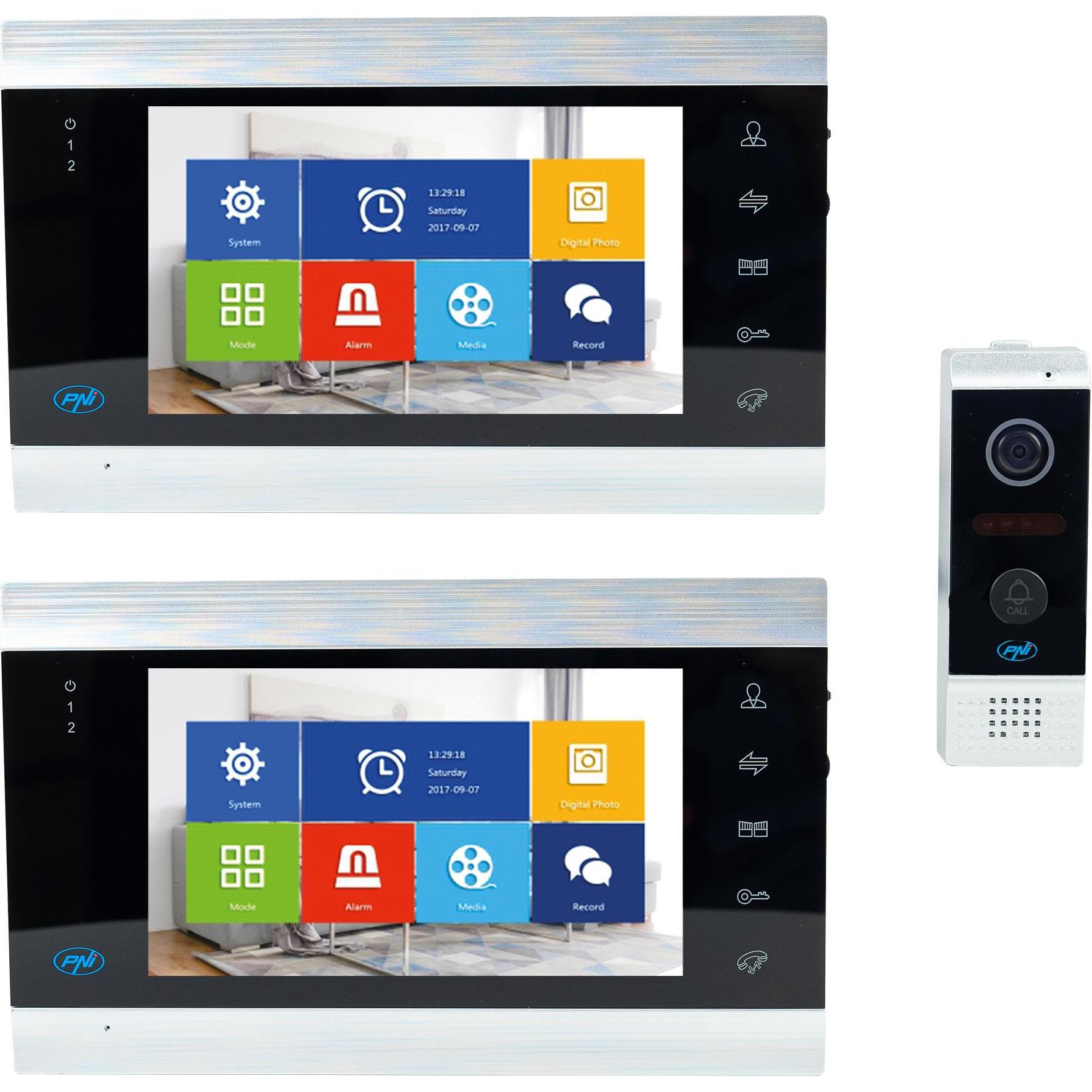 PNI, Klingel + Türsprechanlage, Intelligente Video-Gegensprechanlage SafeHome PT720MW mit 2 Monitoren, WLAN, HD, P2P, In...