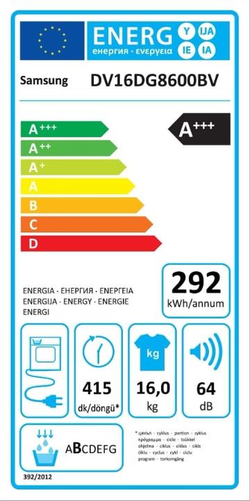 Energy Label Samsung DV16DG8600BVU3 (Left)