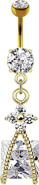 Produktbild Star Piercing Banane 14k vergoldet mit zwei Kugeln Kristall silber Anhänger Kristall im Seil (Messing, Chirurgenstahl 316L)