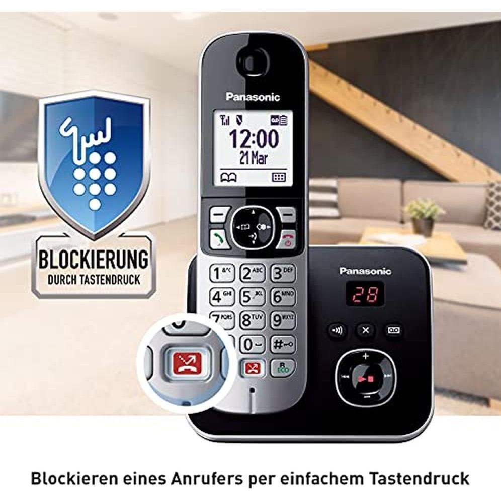 Panasonic Schnurloses Digitaltelefon mit Anrufbeantworter und 4 Mobilteilen KX-TG6864, Telefon, Silb
