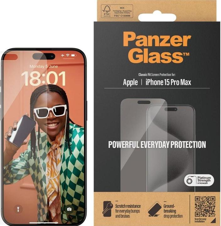 Actual product image PanzerGlass Screen Protector Classic Fit (1 Piece, Apple iPhone 15 Pro Max)