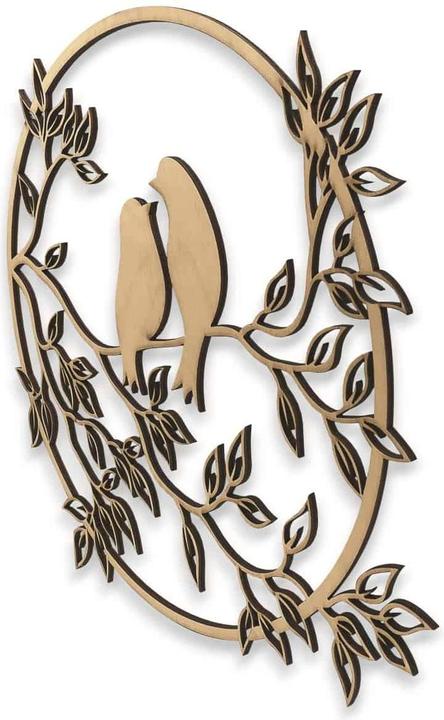 Produktbild Holzbiber Vögel zwitschern a.Blätterast 30cm Durchmesser, zum Aufhängen Fensterschmuck Wandschmuck