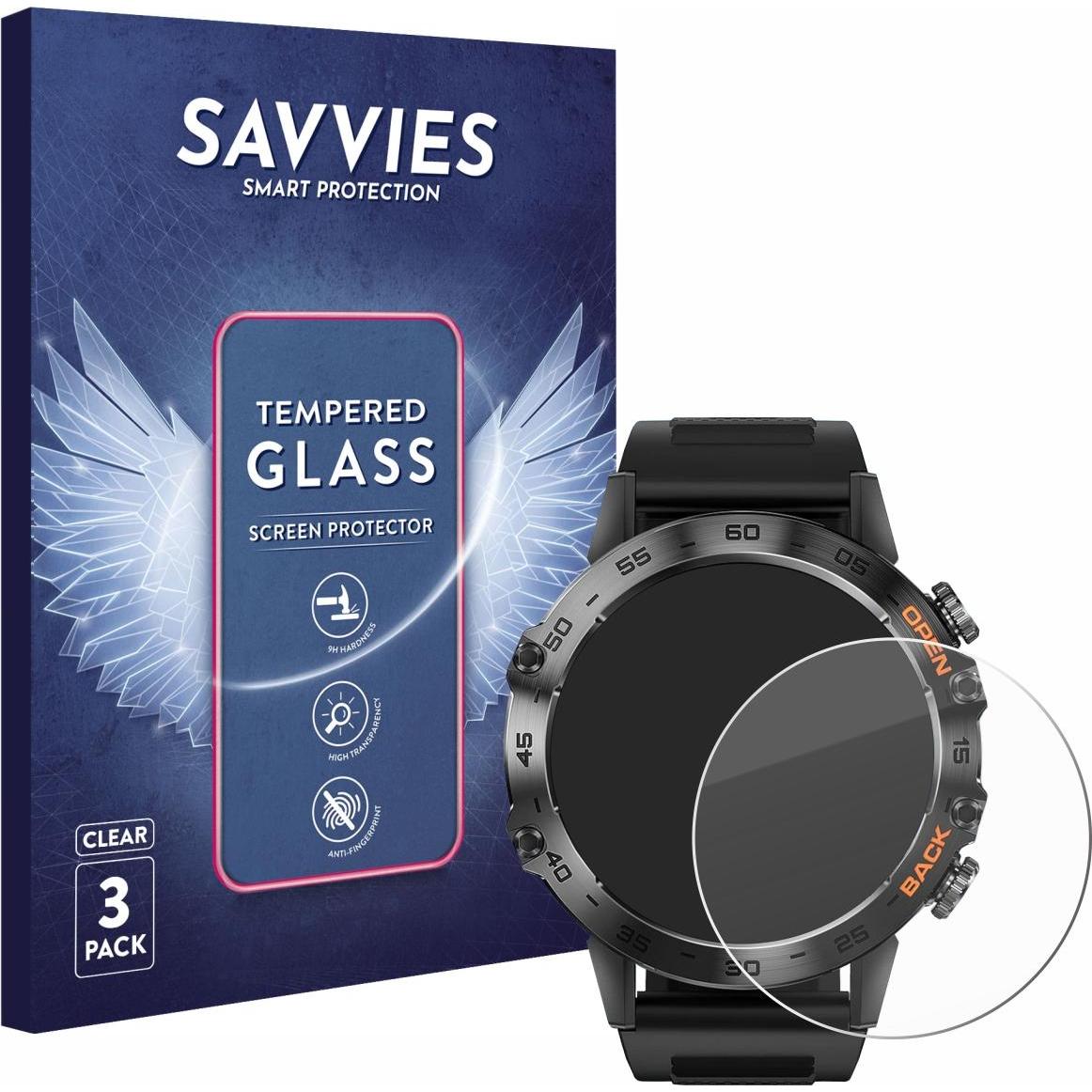 Savvies Panzerglas Schutzglas Displayschutz, Smartwatch Schutzfolie, Transparent