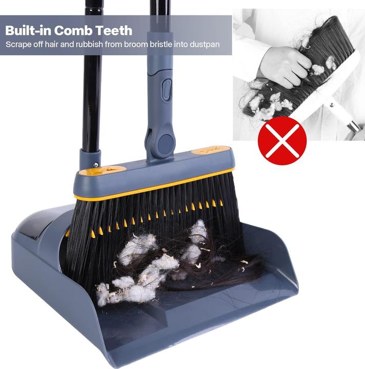 Plutoos Long-Handle Broom and Dustpan Set with 180-Degree Rotating Head (1 Stk.)