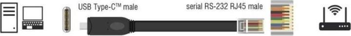 Image du produit Delock Adaptateur USB 2.0 Type-C mâle vers 1 x série RS-232 RJ45 mâle 1,8 m noir (1.80 m, Câbles industriels)