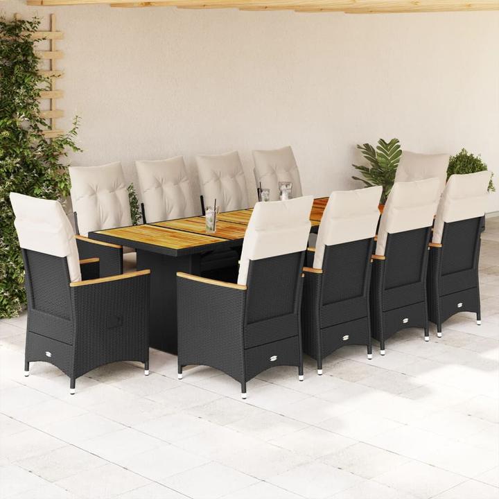 Produktbild vidaXL Bistroset Sitzgruppe Balkonset Gartenmöbel 11-tlg. Schwarz Poly Rattan