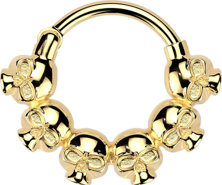 Star Piercing Micro Segmentring klappbar vergoldet sechs Totenköpfe (ohne Messing, Chirurgenstahl 316L)