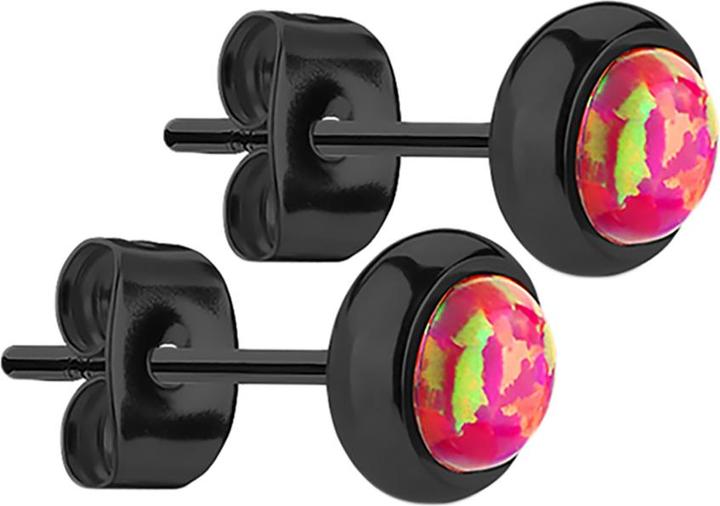 Image du produit Star Piercing Boucles d'oreilles noir avec opale rouge (sans laiton, Acier chirurgical 316L)