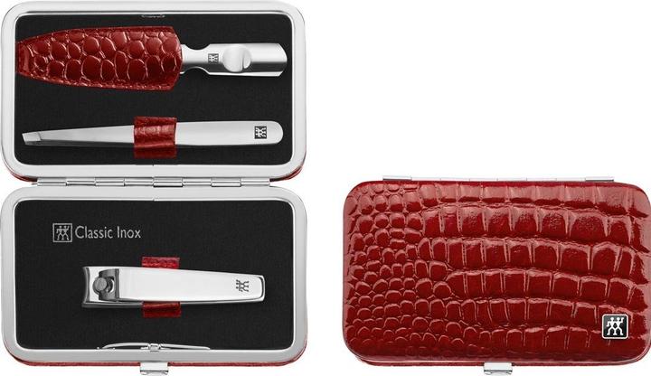 No Name Zwilling Classic Inox Travel Kit - Rotes Lederetui 3-teilig - Rot