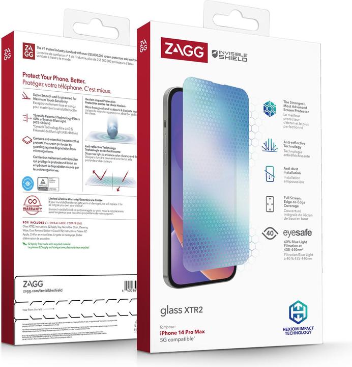 Actual product image Zagg InvisibleShield Glass XTR Screen Protector for iPhone 14 Pro Max (1 pcs., Apple iPhone 14 Pro Max)